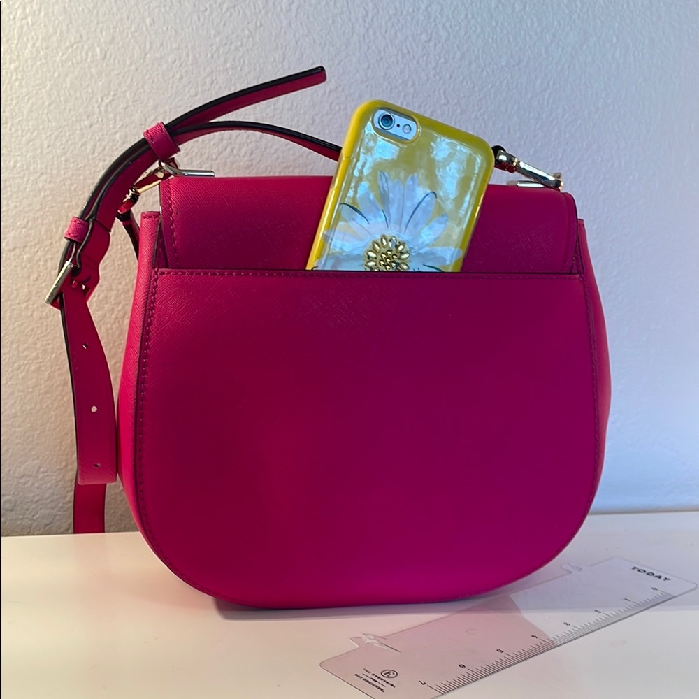 Kate Spade Pink Crossbody Saddle Bag with Silver Hardware - Picture 3 of 5